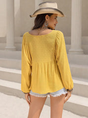 Swiss Dot Tie Neck Long Sleeve Blouse | Blouses Daverri Fashions