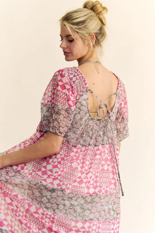 Davi & Dani Multi Floral Square Neck Puff Sleeve Maxi Dress | Maxi Dresses Daverri Fashions