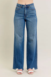 MD Judy Blue Full Size High Waist Tummy Control Chew Hem Destroy Wide Jeans Plus Size | Jeans Daverri Fashions