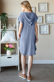 Heimish Full Size Ribbed Short Sleeve Hooded Dress | Daverri Fashions