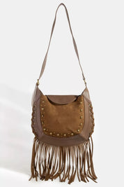 LBR one size Fame Rivet Trim Suede Fringe Shoulder Bag | Handbags Daverri Fashions