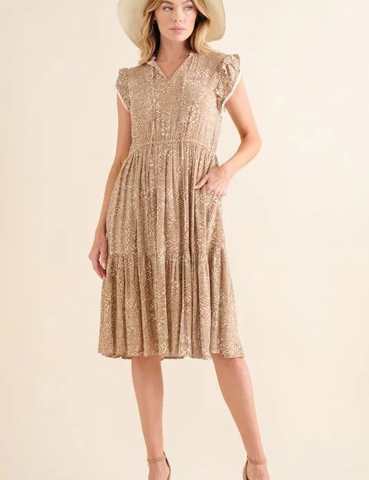 And The Why Boho Printed Tiered Dress | Knee Length Dresses Daverri Fashions