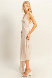 HYFVE Chiffon Halter Asymmetrical Hem Dress | Daverri Fashions