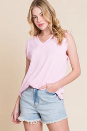 BOMBOM Rib Knit V-Neck Tank | Daverri Fashions