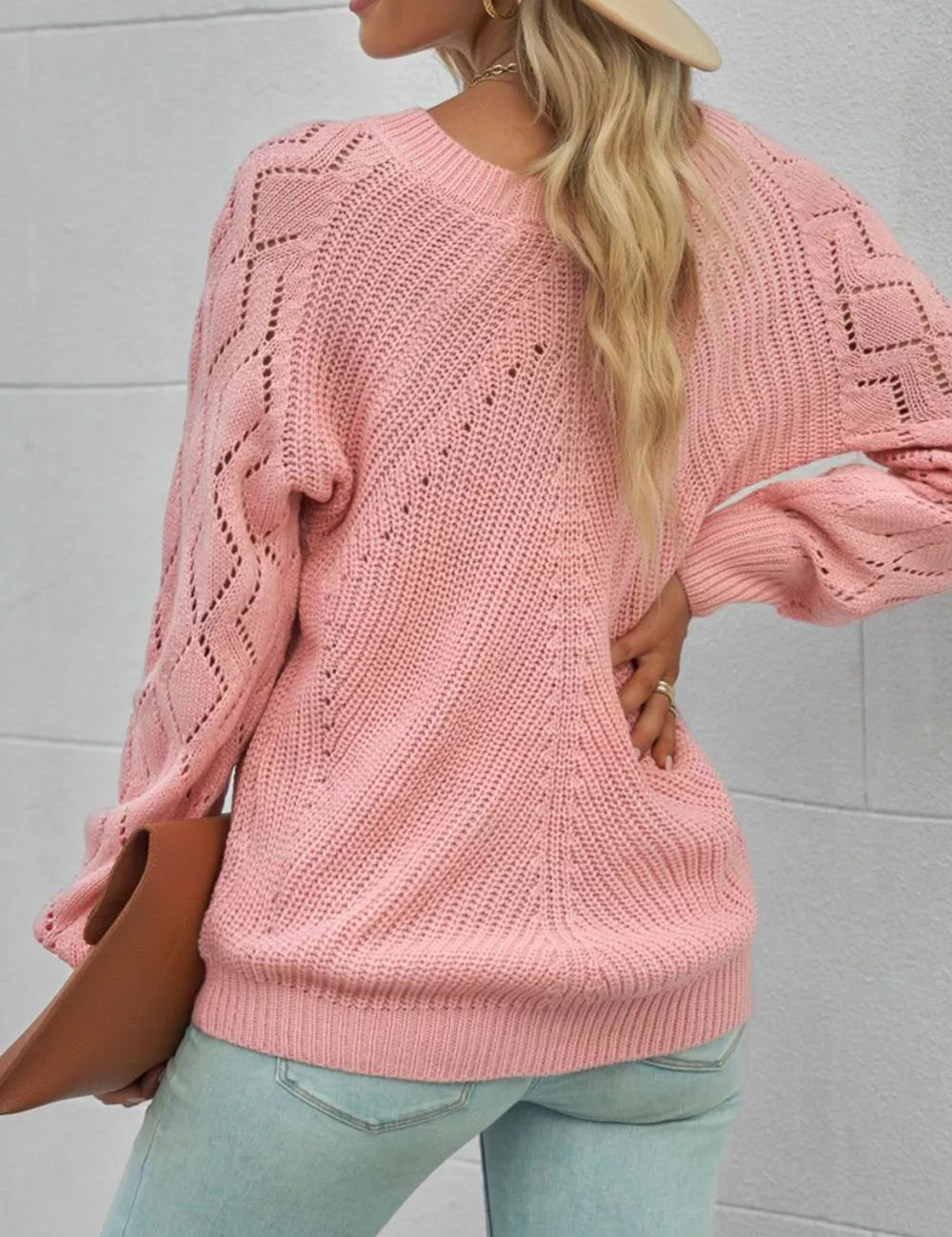 Hollow-Out Puffy Sleeve Knit Sweater | Sweaters Daverri Fashions