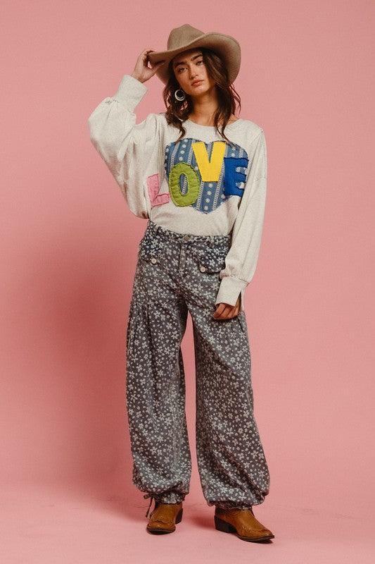 BiBi LOVE Heart Patch Slit French Terry Sweatshirt | Sweatshirts Daverri Fashions