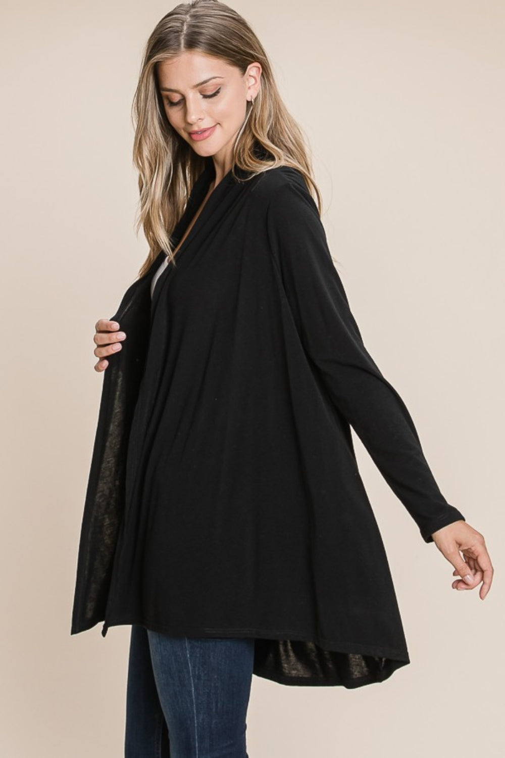 BOMBOM Open Front Long Sleeve Cardigan | Daverri Fashions
