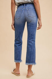 Annie Wear Distressed Raw Hem Straight Leg Cropped Jeans | Daverri Fashions