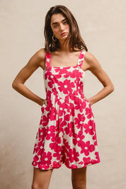 BiBi Floral Prints Tuck Detail Short Overall With Pockets | Overalls Daverri Fashions