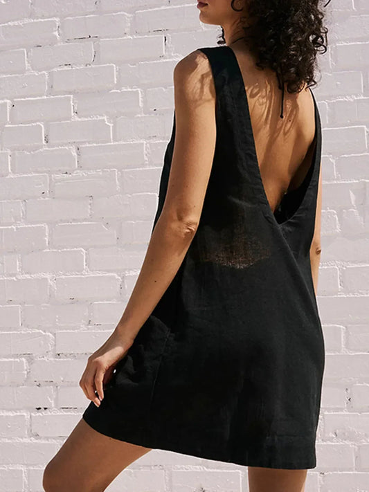 Backless Sleeveless Denim Mini Dress - DAVERRI FASHIONS