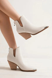 White Beast Fashion Pointed Metal-Tip Toe Block Heel Ankle Boots | Boots Daverri Fashions