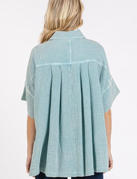 Mittoshop Mineral Wash Gauze Oversized Short Sleeve Shirt | Daverri Fashions