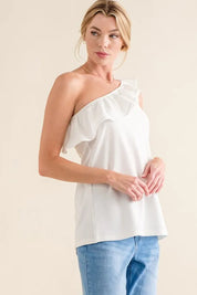 And The Why Ruffle One Shoulder Sleeveless Tank Top | Tops Daverri Fashions