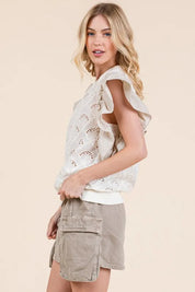 Lime 'N' Chili Ruffle Cap Sleeve Embroidered Eyelet Blouse | Daverri Fashions
