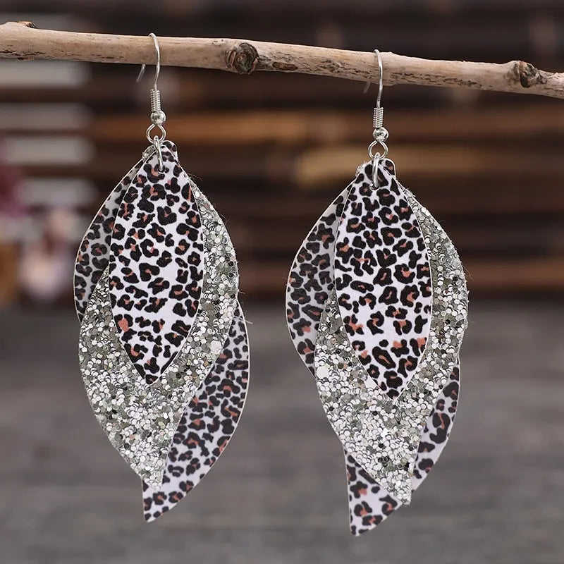PU Leather Leopard Leaf Earrings | Earrings Daverri Fashions