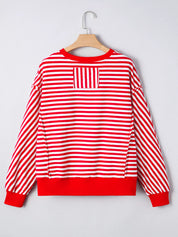 Stripe Christmas Nutcracker Sequin Patched Drop Shoulder Top | Tops Daverri Fashions