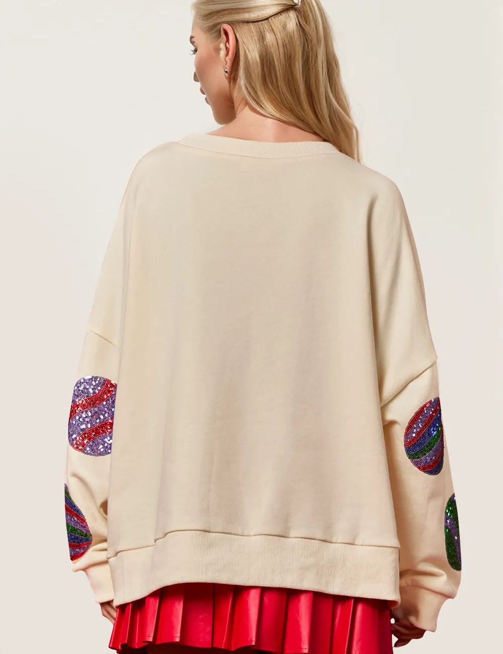 Double Take Christmas Element Sequin Round Neck Long Sleeve Sweatshirt | Daverri Fashions