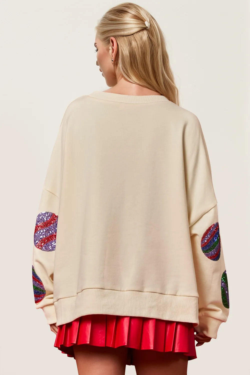 Double Take Christmas Element Sequin Round Neck Long Sleeve Sweatshirt | Daverri Fashions