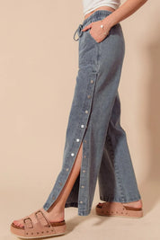 SO ME Mid Rise Drawstring Jeans with Side Snap Button | Daverri Fashions
