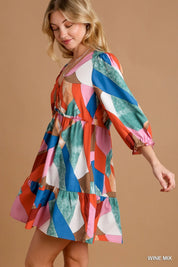 Umgee Abstract V-Neck Tiered Printed Dress | Daverri Fashions