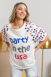 BiBi Party In The Usa Spangle Puff Sleeves Top | Tops Daverri Fashions