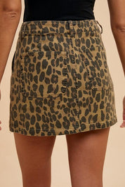 Annie Wear Leopard Denim Mini Skirt | Daverri Fashions