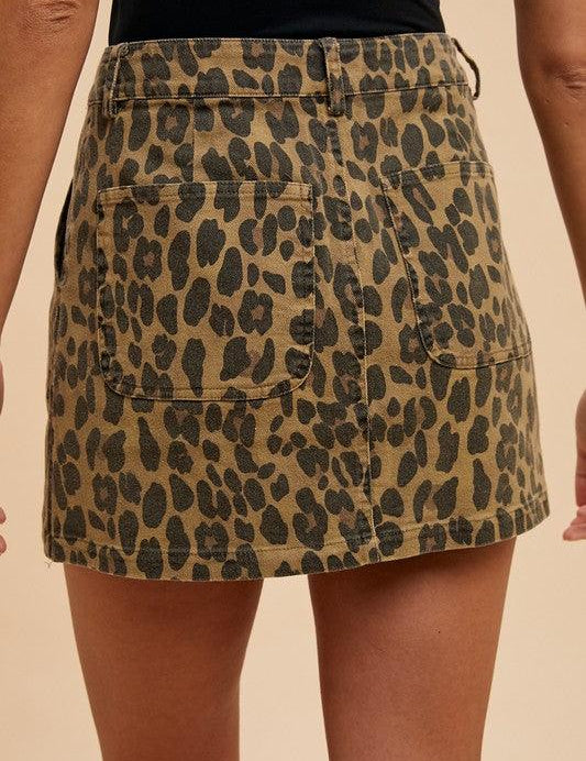 Annie Wear Leopard Denim Mini Skirt | Daverri Fashions