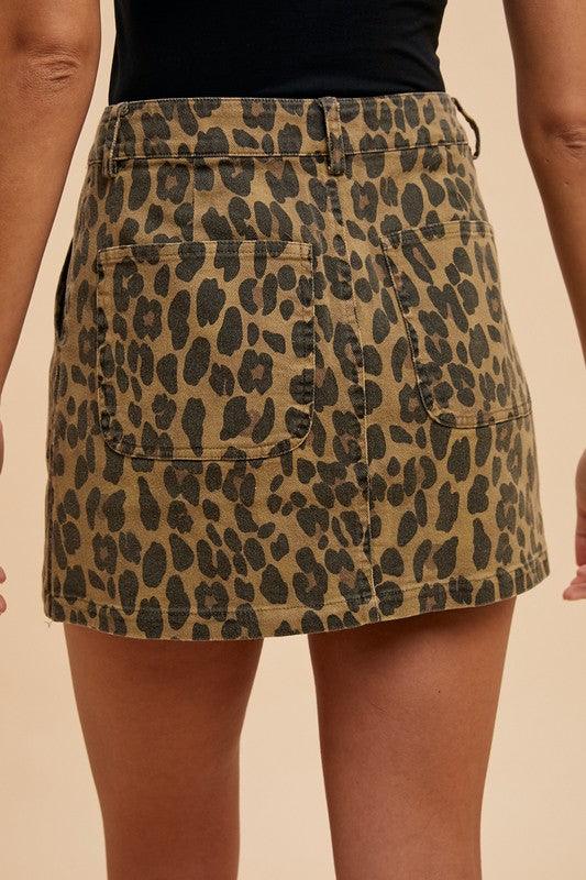 Annie Wear Leopard Denim Mini Skirt | Daverri Fashions