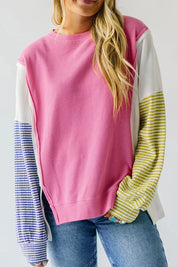Pink Exposed Seam Contrast Long Sleeve Sweatshirt | Sweatshirts Daverri Fashions