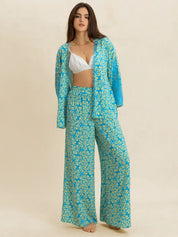Open Front Printed Top and Pants Set | Loungewear Sets Daverri Fashions