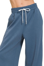 Zenana Scuba Drawstring Pants Dusty Blue | Loungewear Bottoms Daverri Fashions