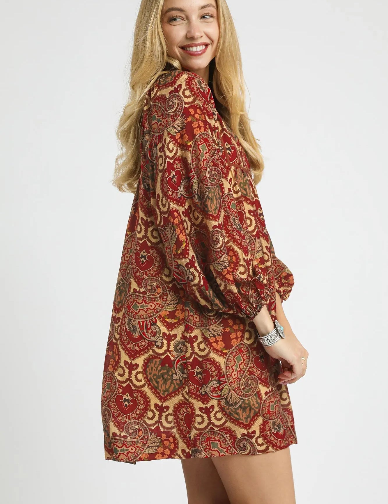 Umgee Boho Mix Paisley Babydoll Dress | Daverri Fashions