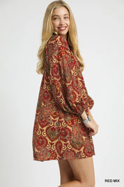 Umgee Boho Mix Paisley Babydoll Dress | Daverri Fashions