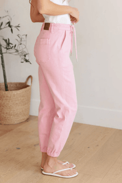 High Rise Pink Denim Joggers | Denim Joggers Daverri Fashions