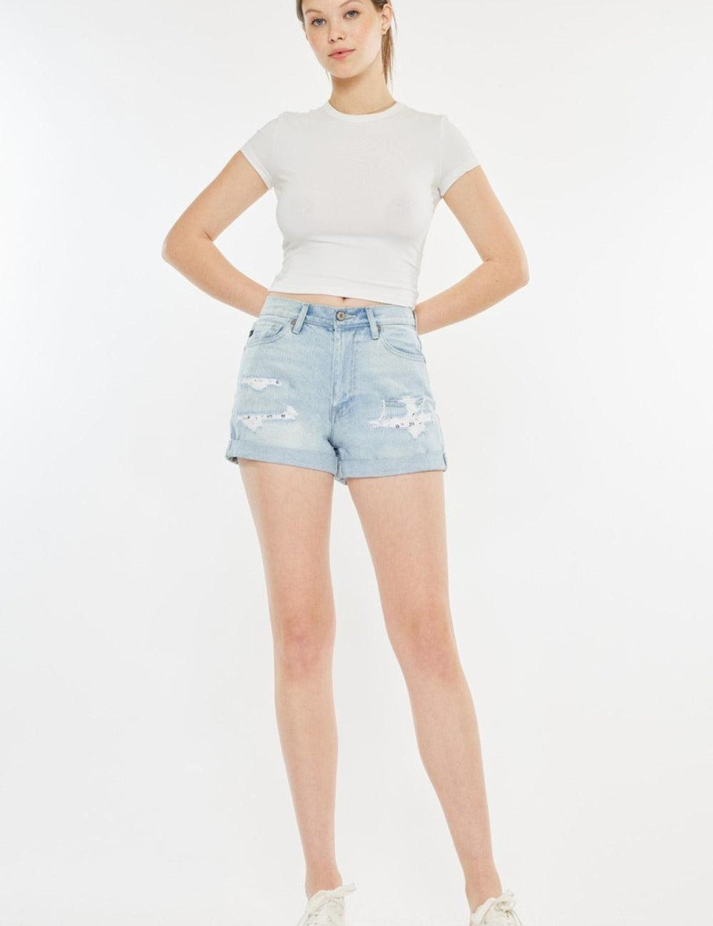 Light Kancan High Rise Repaired Mom Denim Shorts | Denim Shorts Daverri Fashions