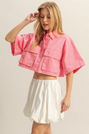 HYFVE Front Pockets Poplin Collared Neck Crop Shirt | Shirts Daverri Fashions