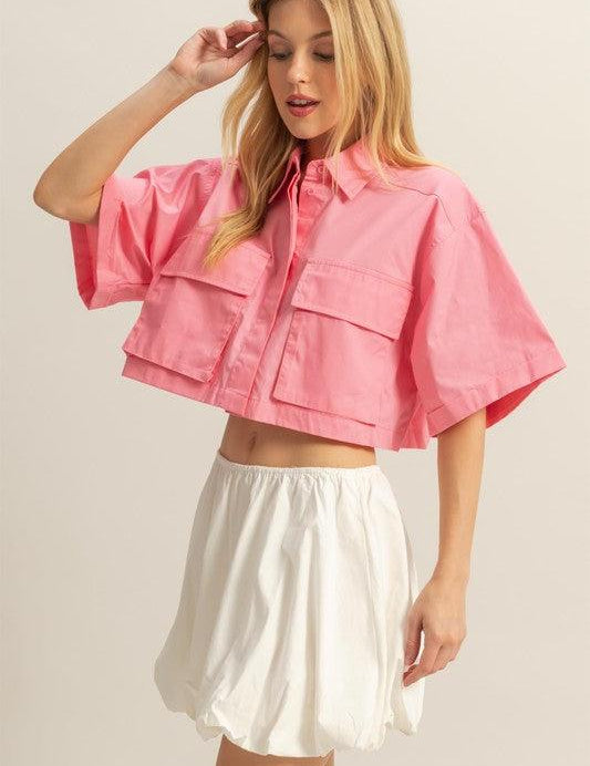 HYFVE Front Pockets Poplin Collared Neck Crop Shirt | Shirts Daverri Fashions