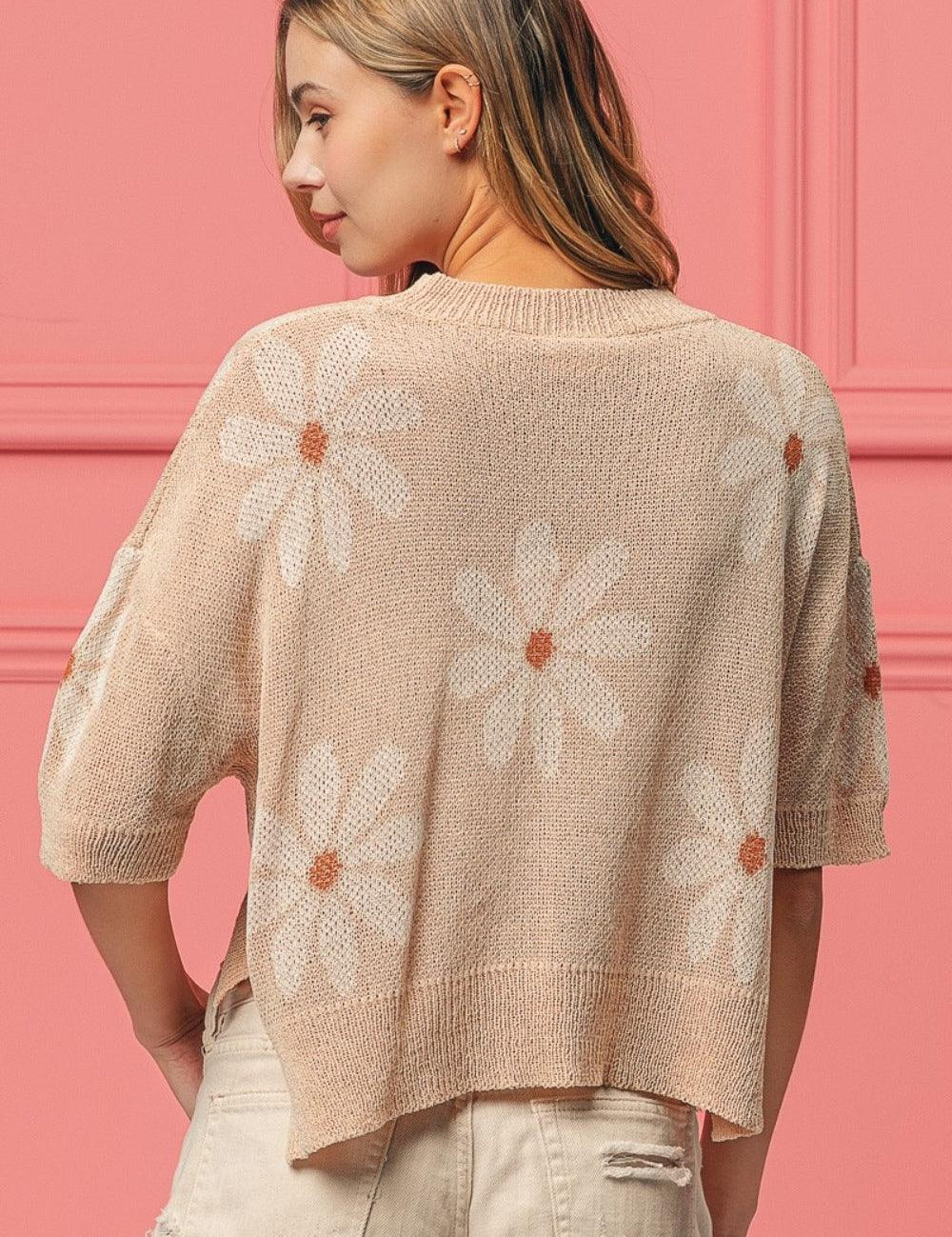 BiBi Floral Pattern Slit Sweater | Sweaters Daverri Fashions