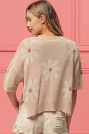 BiBi Floral Pattern Slit Sweater | Sweaters Daverri Fashions