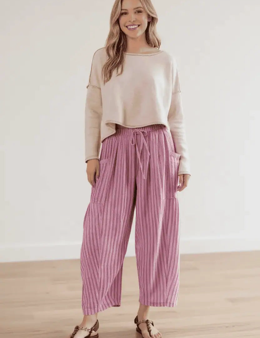 Full Size Striped Wide Leg Casual Pants Plus Size | Pants Daverri Fashions
