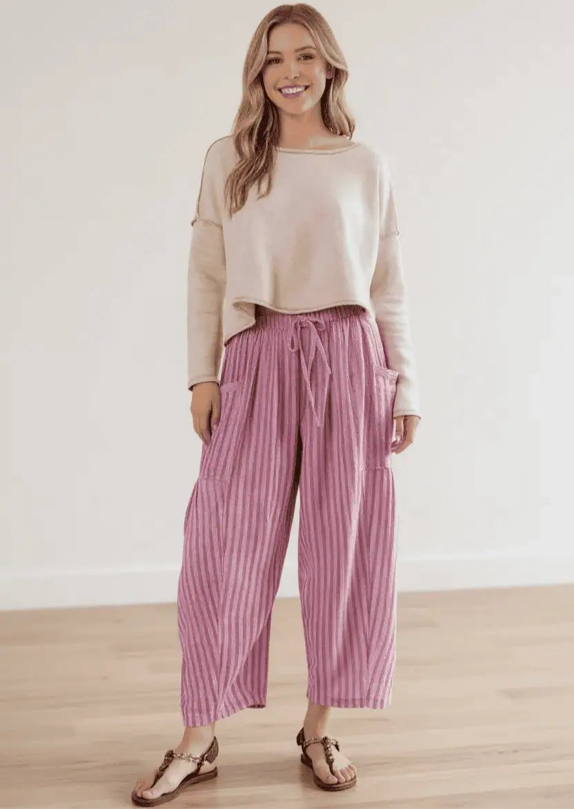 Full Size Striped Wide Leg Casual Pants Plus Size | Pants Daverri Fashions