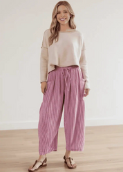 Full Size Striped Wide Leg Casual Pants Plus Size | Pants Daverri Fashions