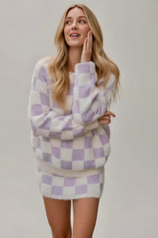 Fuzzy Checkered Sweater | Sweaters Daverri Fashions