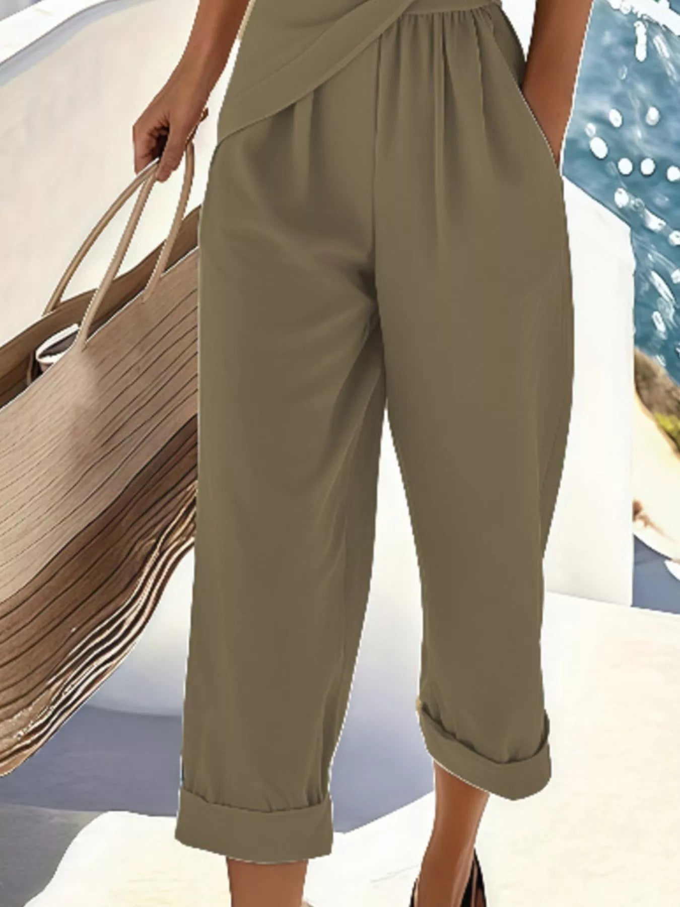 Full Size Surplice Short Sleeve Top and Pants Set Plus Size | Outfit Sets Daverri Fashions