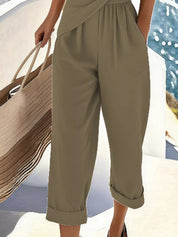 Full Size Surplice Short Sleeve Top and Pants Set Plus Size | Outfit Sets Daverri Fashions