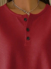 Full Size Waffle Knit Button Detail Top Plus Size | Knit Tops Daverri Fashions