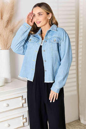 Double Take Dropped Shoulder Raw Hem Denim Jacket | Jackets Daverri Fashions