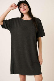 Charcoal Mittoshop Urban Rib Knit Short Sleeve Tee Dress | Daverri Fashions