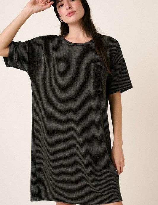 Charcoal Mittoshop Urban Rib Knit Short Sleeve Tee Dress | Daverri Fashions