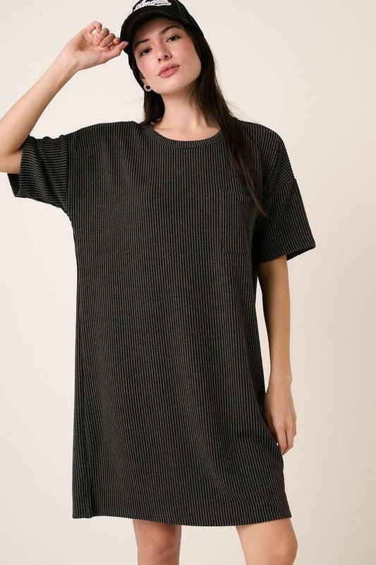 Charcoal Mittoshop Urban Rib Knit Short Sleeve Tee Dress | Daverri Fashions